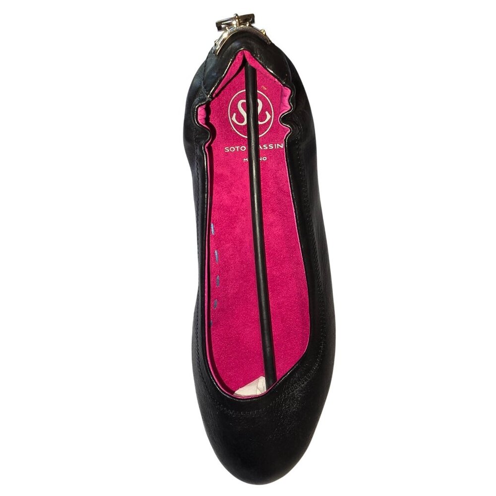 Soto Massini Milano Black Vegan Leather Orthotic Ballet Flats Silver Buckle 9-10 - Picture 4 of 7